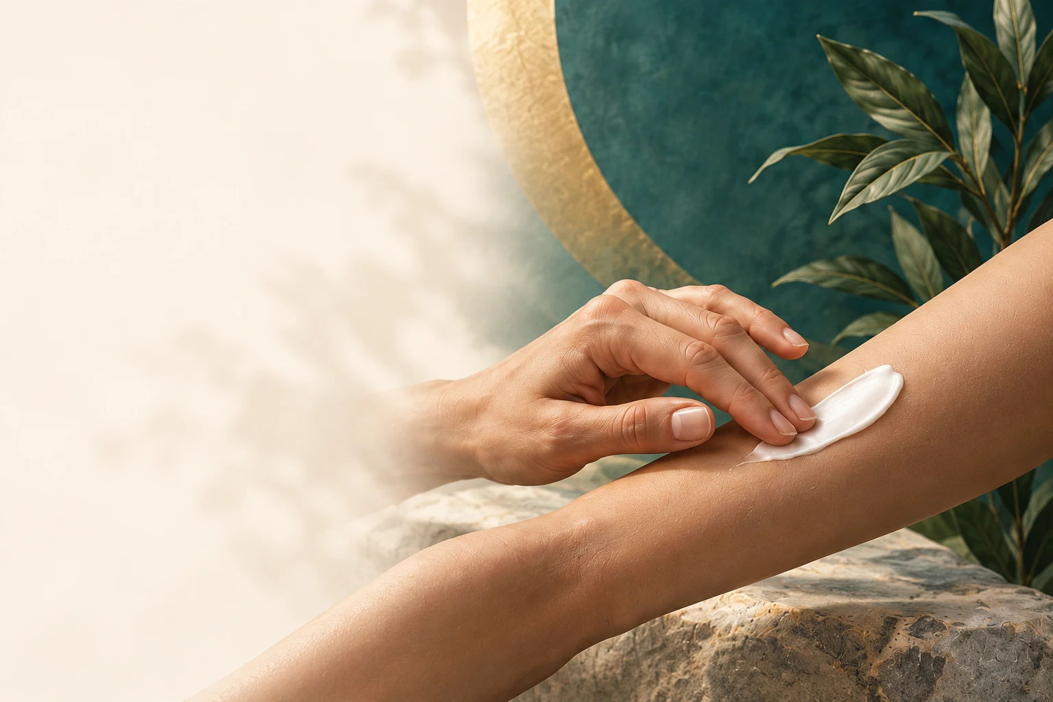 White lotion spread across skin.